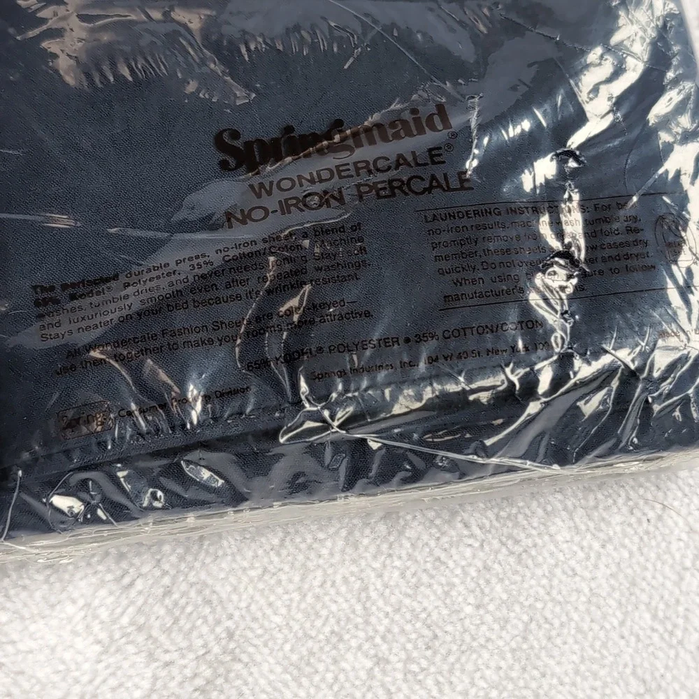 Vintage Springmaid Wondercale Pillowcases Standard Navy Blue No-Iron Set 2 NOS